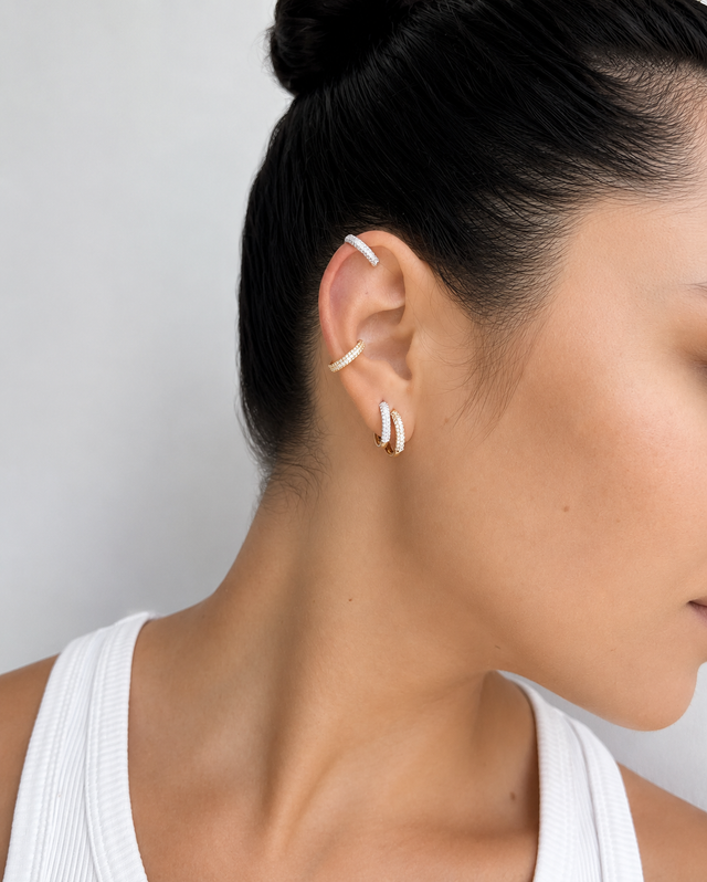 GOLD PAVE EAR HOOPS