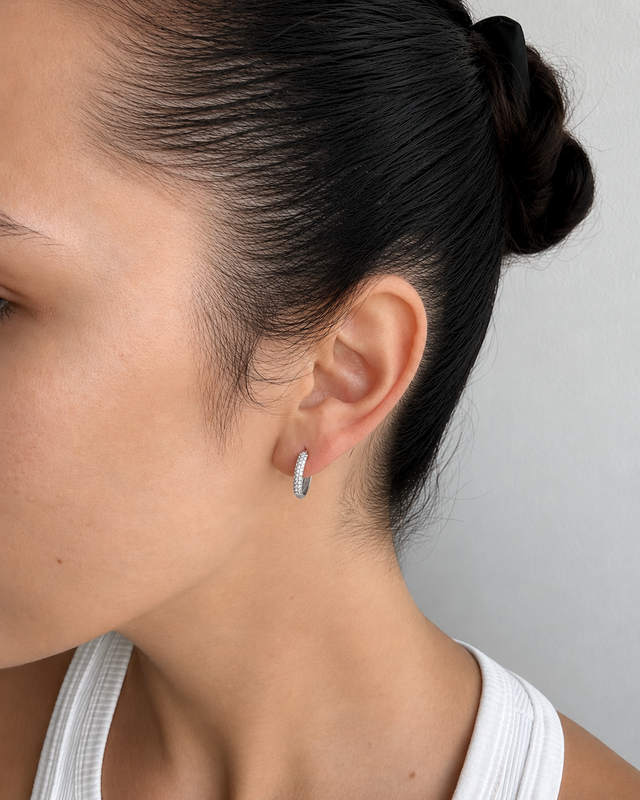SILVER PAVE EAR HOOPS