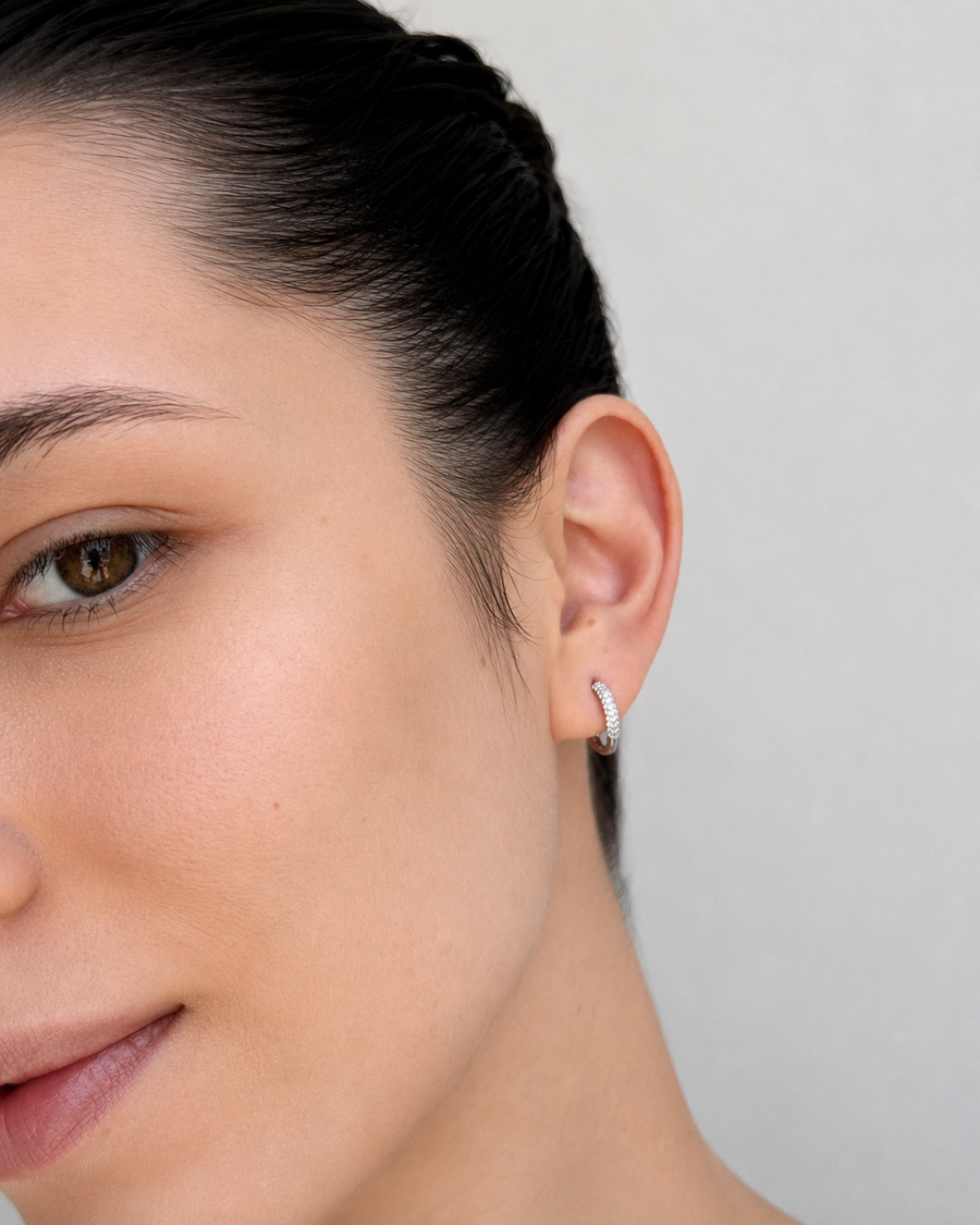 SILVER PAVE EAR HOOPS