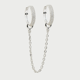SILVER PAVE CHAIN HOOPS EARRING