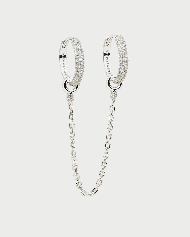 SILVER PAVE CHAIN HOOPS EARRING