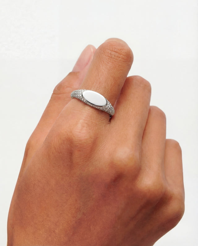 PAVE INITIAL RING SILVER